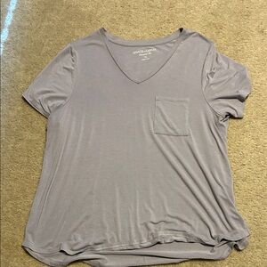 Women's Short Sleeve V-Neck Top - Soft Gray